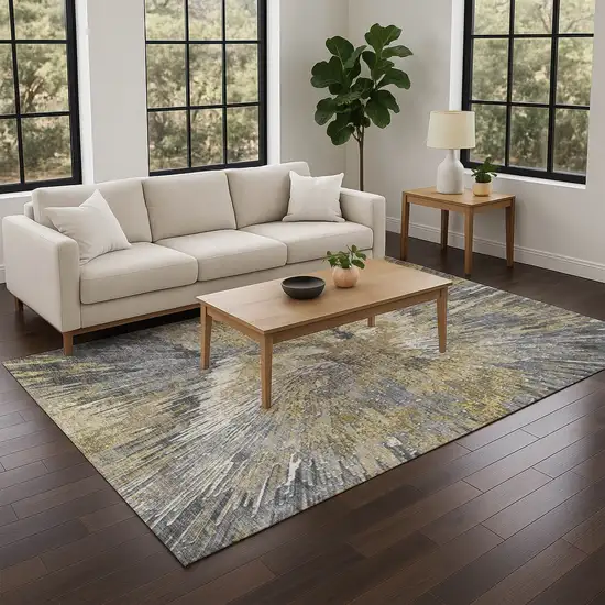 Gold Ivory And Gray Abstract Washable Indoor Outdoor Area Rug Photo 9