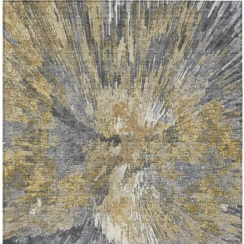Gold Ivory And Gray Abstract Washable Indoor Outdoor Area Rug Photo 5