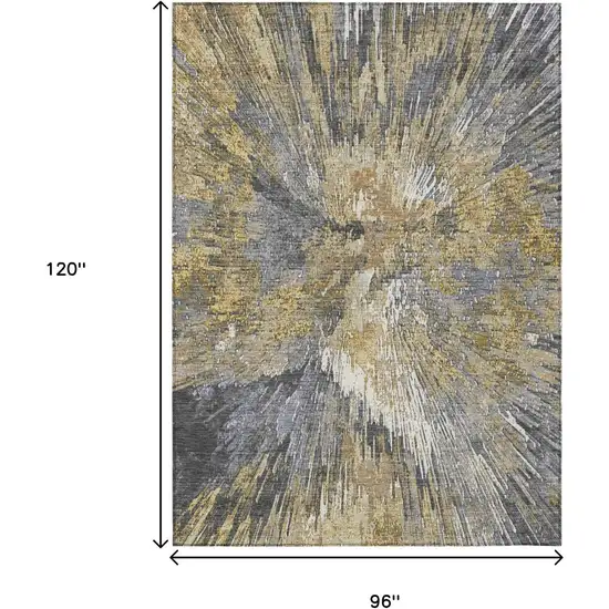 Gold Ivory And Gray Abstract Washable Indoor Outdoor Area Rug Photo 3