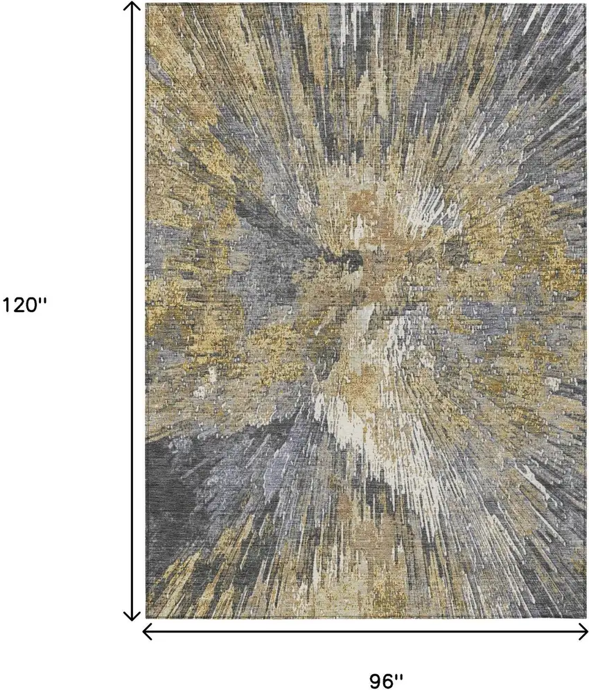 Gold Ivory And Gray Abstract Washable Indoor Outdoor Area Rug Photo 3