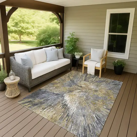 Gold Ivory And Gray Abstract Washable Indoor Outdoor Area Rug Photo 9