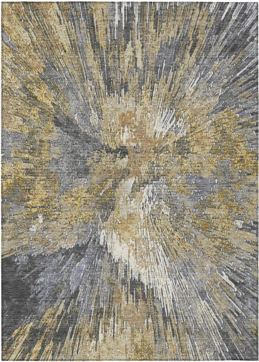 Gold Ivory And Gray Abstract Washable Indoor Outdoor Area Rug Photo 2