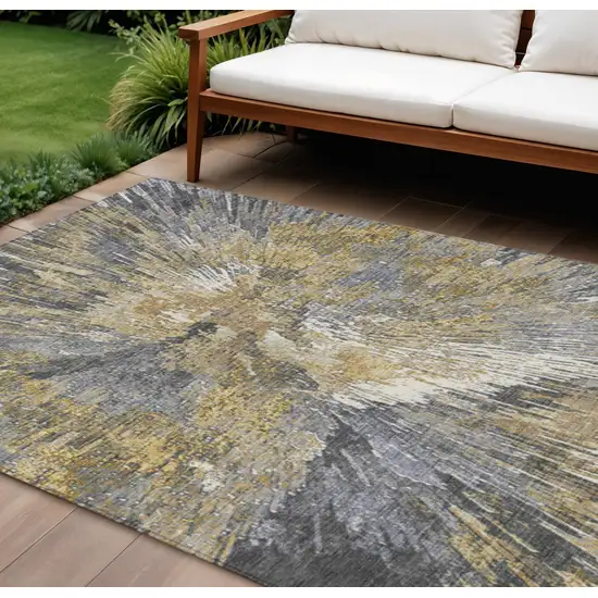 Gold Ivory And Gray Abstract Washable Indoor Outdoor Area Rug Photo 1