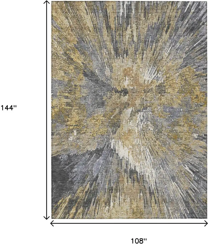 Gold Ivory And Gray Abstract Washable Indoor Outdoor Area Rug Photo 3