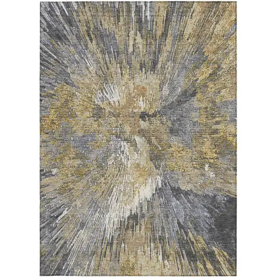 Gold Ivory And Gray Abstract Washable Indoor Outdoor Area Rug Photo 4