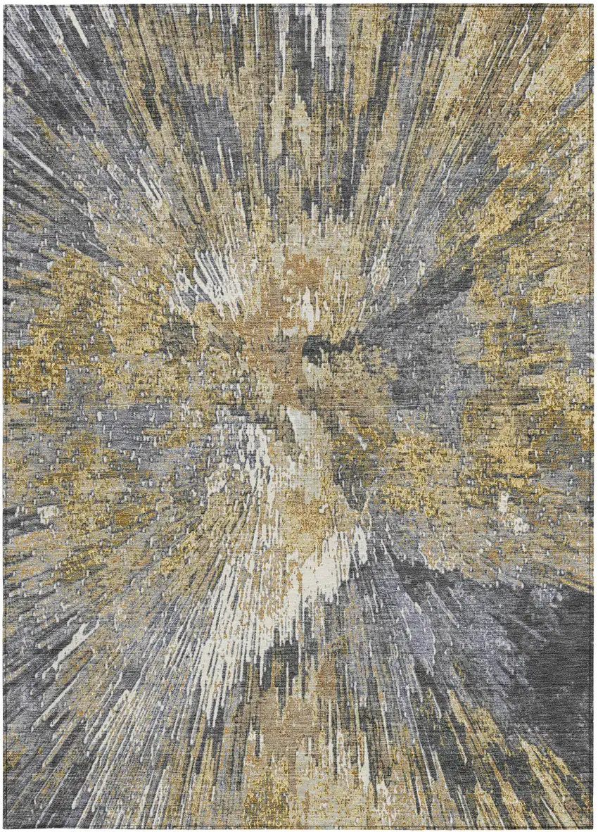 Gold Ivory And Gray Abstract Washable Indoor Outdoor Area Rug Photo 4