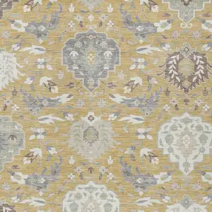 Photo of Gold Ivory And Gray Damask Washable Indoor Outdoor Area Rug