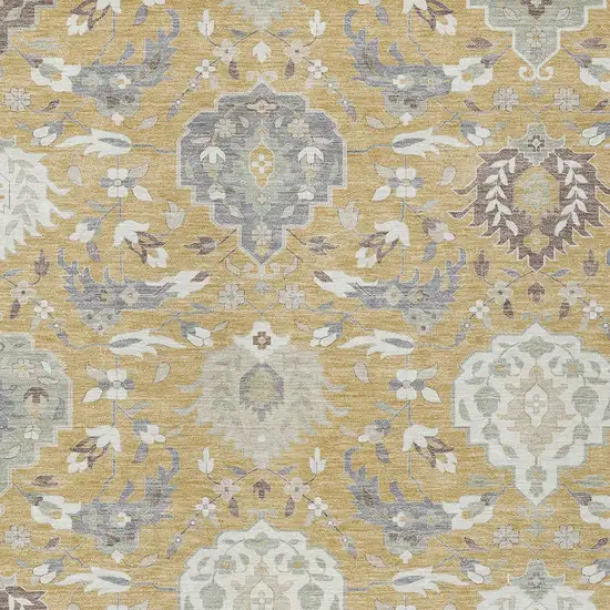 Gold Ivory And Gray Damask Washable Indoor Outdoor Area Rug Photo 7