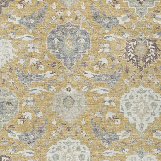 Gold Ivory And Gray Damask Washable Indoor Outdoor Area Rug Photo 7