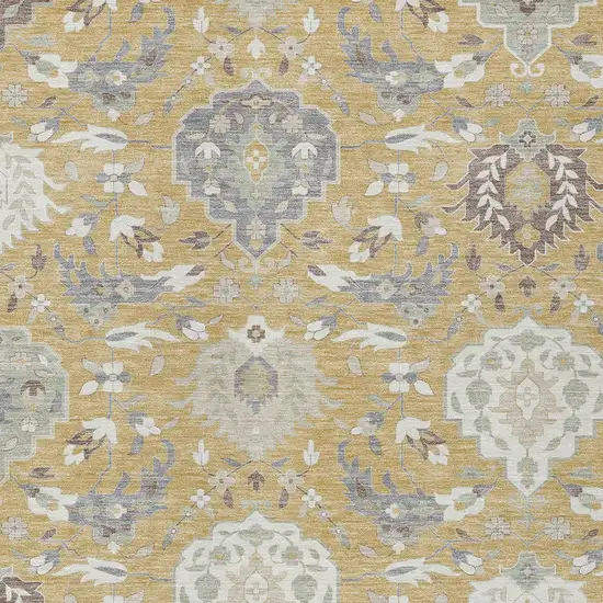 Gold Ivory And Gray Damask Washable Indoor Outdoor Area Rug Photo 7