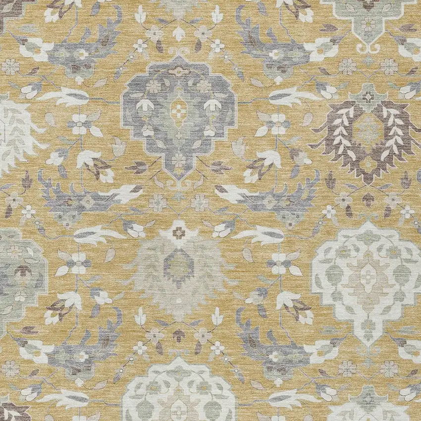Gold Ivory And Gray Damask Washable Indoor Outdoor Area Rug Photo 7