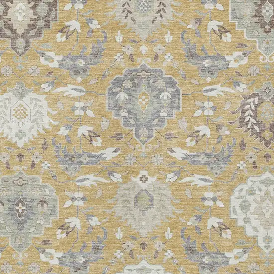 Gold Ivory And Gray Damask Washable Indoor Outdoor Area Rug Photo 7