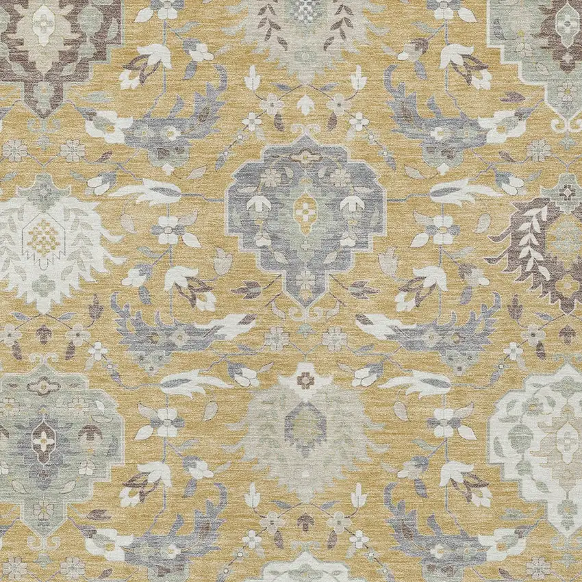 Gold Ivory And Gray Damask Washable Indoor Outdoor Area Rug Photo 7