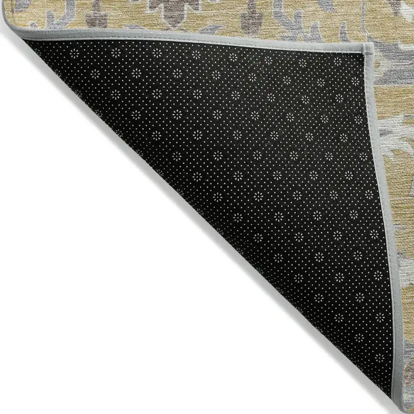 Gold Ivory And Gray Damask Washable Indoor Outdoor Area Rug Photo 4