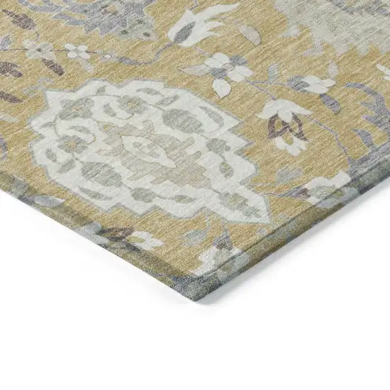 Gold Ivory And Gray Damask Washable Indoor Outdoor Area Rug Photo 5