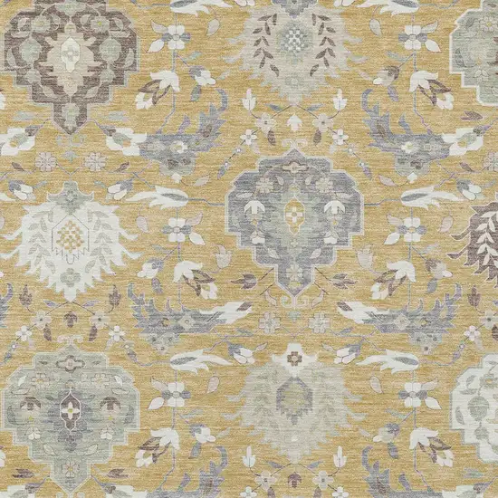 Gold Ivory And Gray Damask Washable Indoor Outdoor Area Rug Photo 7