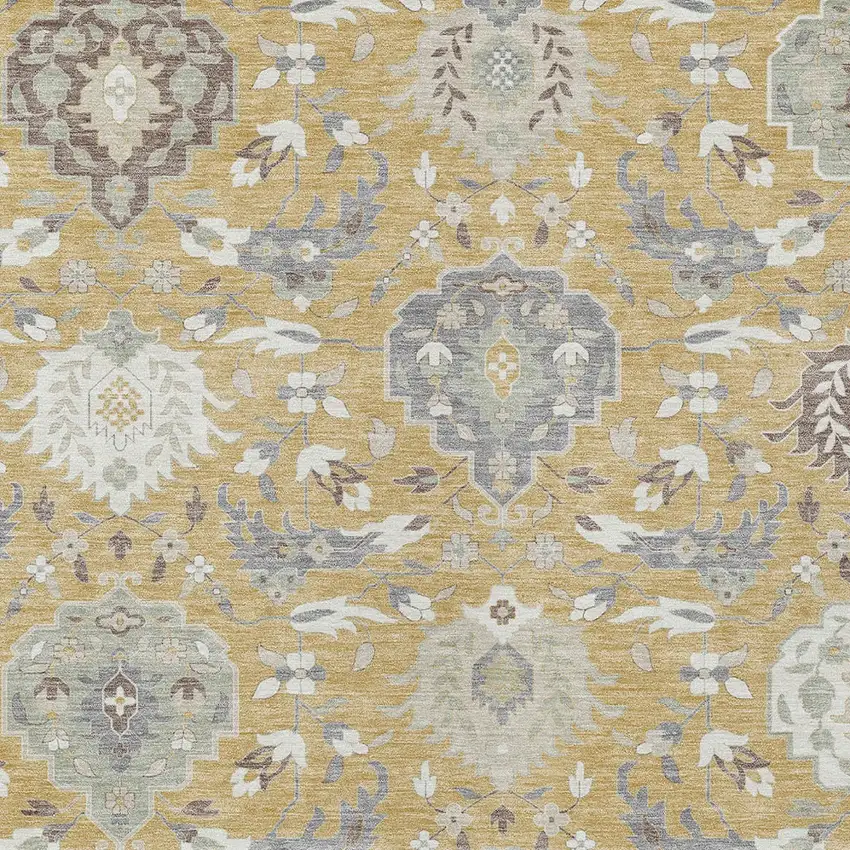 Gold Ivory And Gray Damask Washable Indoor Outdoor Area Rug Photo 7