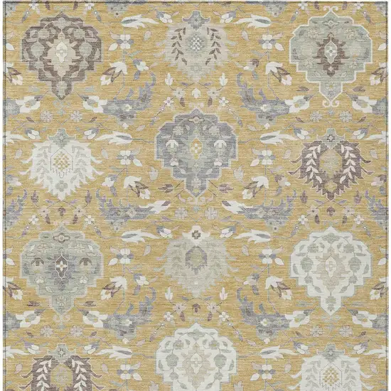 Gold Ivory And Gray Damask Washable Indoor Outdoor Area Rug Photo 8