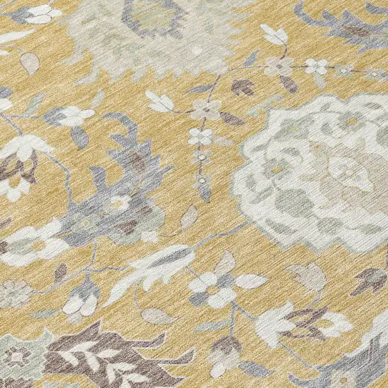 Gold Ivory And Gray Damask Washable Indoor Outdoor Area Rug Photo 6