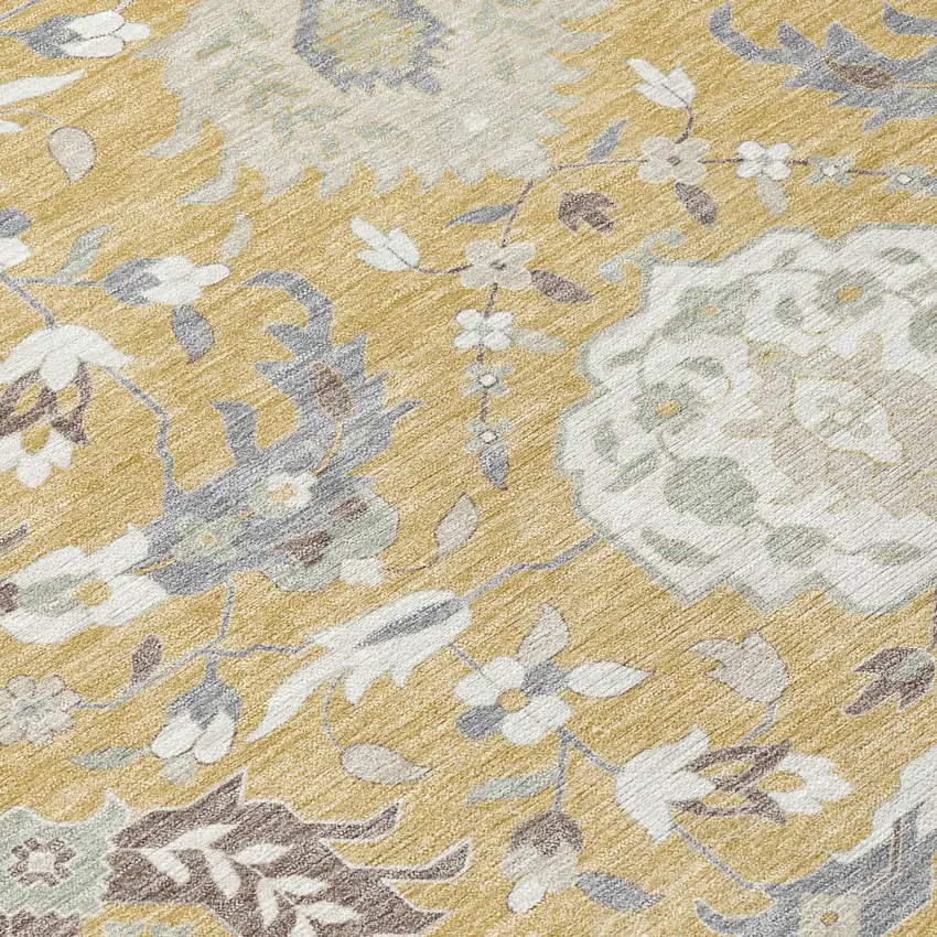 Gold Ivory And Gray Damask Washable Indoor Outdoor Area Rug Photo 6