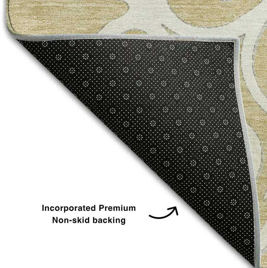 Gold Ivory And Gray Floral Medallion Washable Area Rug With UV Protection Photo 7