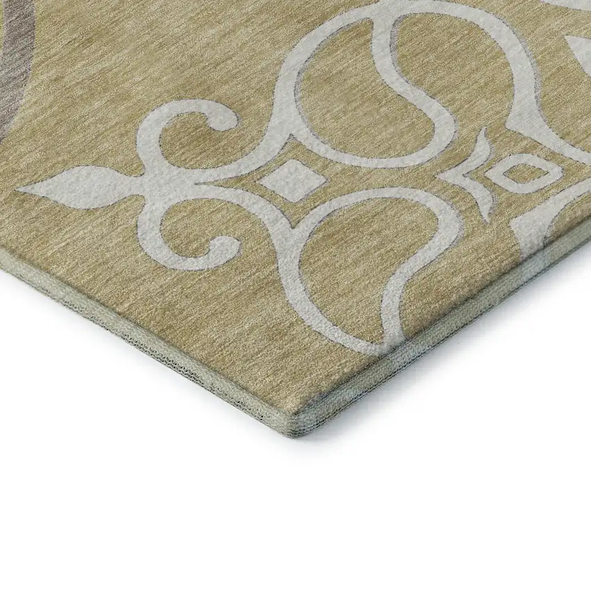 Gold Ivory And Gray Floral Medallion Washable Area Rug With UV Protection Photo 8
