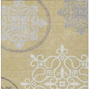 Photo of Gold Ivory And Gray Floral Medallion Washable Indoor Outdoor Area Rug
