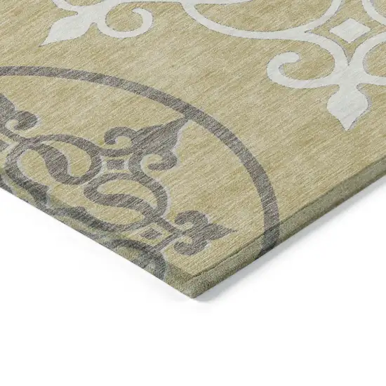 Gold Ivory And Gray Floral Medallion Washable Indoor Outdoor Area Rug Photo 5