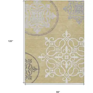 Photo of Gold Ivory And Gray Floral Medallion Washable Indoor Outdoor Area Rug