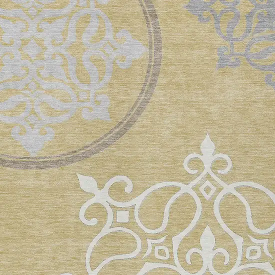 Gold Ivory And Gray Floral Medallion Washable Indoor Outdoor Area Rug Photo 6