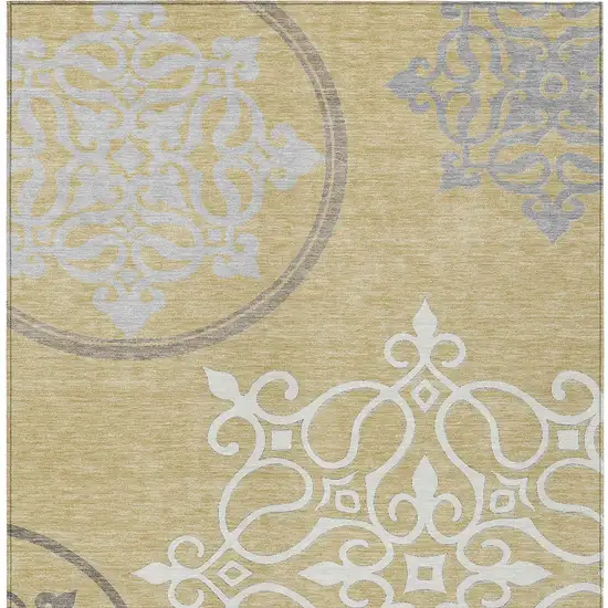 Gold Ivory And Gray Floral Medallion Washable Indoor Outdoor Area Rug Photo 7