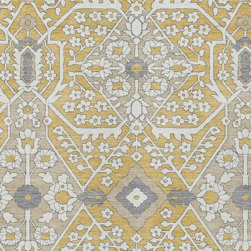 Gold Ivory And Gray Floral Washable Indoor Outdoor Area Rug Photo 6