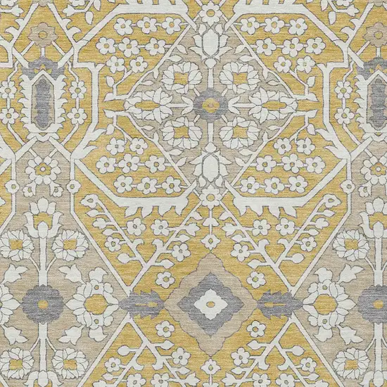 Gold Ivory And Gray Floral Washable Indoor Outdoor Area Rug Photo 6