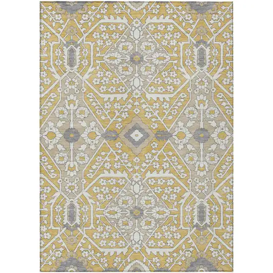 Gold Ivory And Gray Floral Washable Indoor Outdoor Area Rug Photo 2