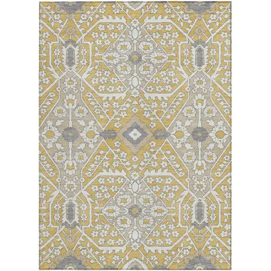 Gold Ivory And Gray Floral Washable Indoor Outdoor Area Rug Photo 8