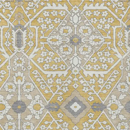 Gold Ivory And Gray Floral Washable Indoor Outdoor Area Rug Photo 6