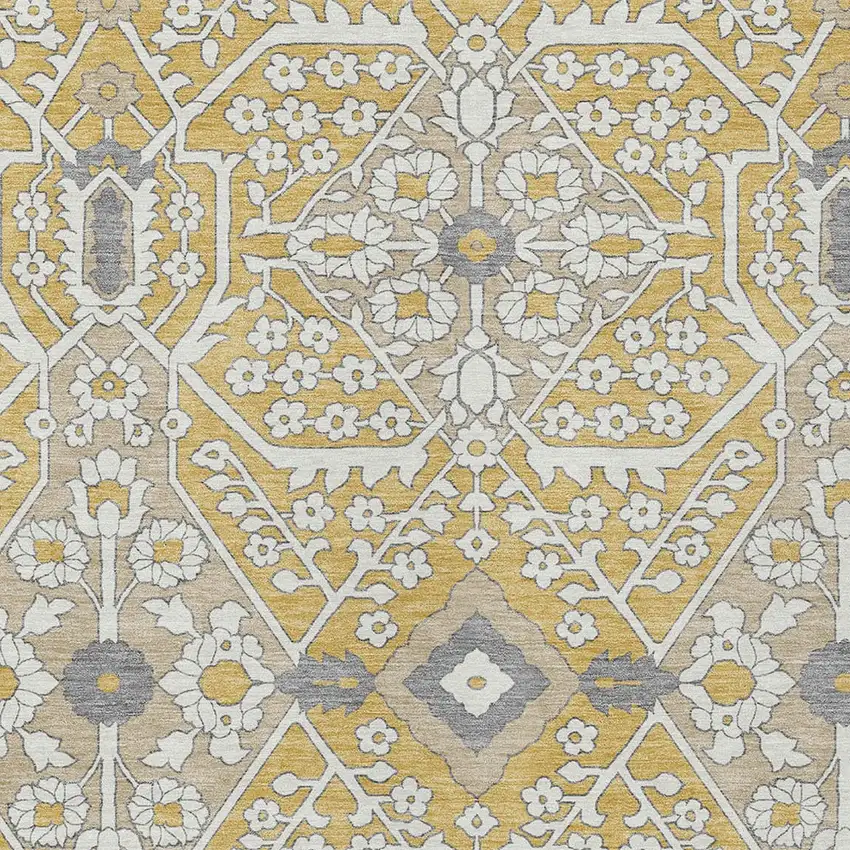 Gold Ivory And Gray Floral Washable Indoor Outdoor Area Rug Photo 6
