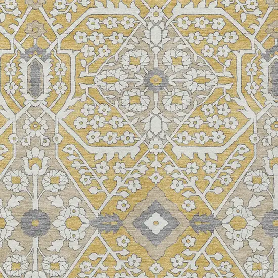 Gold Ivory And Gray Floral Washable Indoor Outdoor Area Rug Photo 6