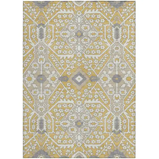 Gold Ivory And Gray Floral Washable Indoor Outdoor Area Rug Photo 8