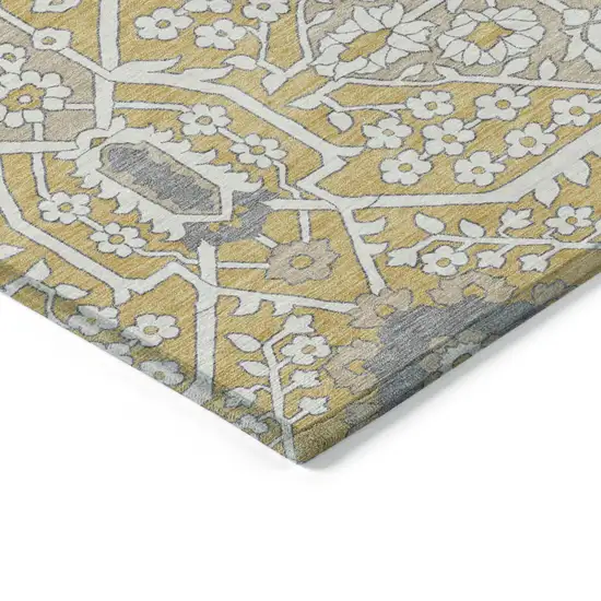 Gold Ivory And Gray Floral Washable Indoor Outdoor Area Rug Photo 5