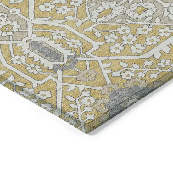 Gold Ivory And Gray Floral Washable Indoor Outdoor Area Rug Photo 5