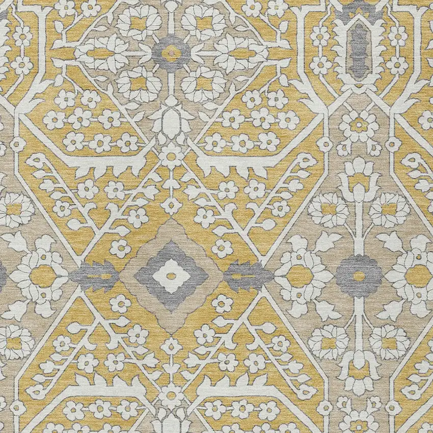 Gold Ivory And Gray Floral Washable Indoor Outdoor Area Rug Photo 6