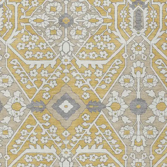 Gold Ivory And Gray Floral Washable Indoor Outdoor Area Rug Photo 6