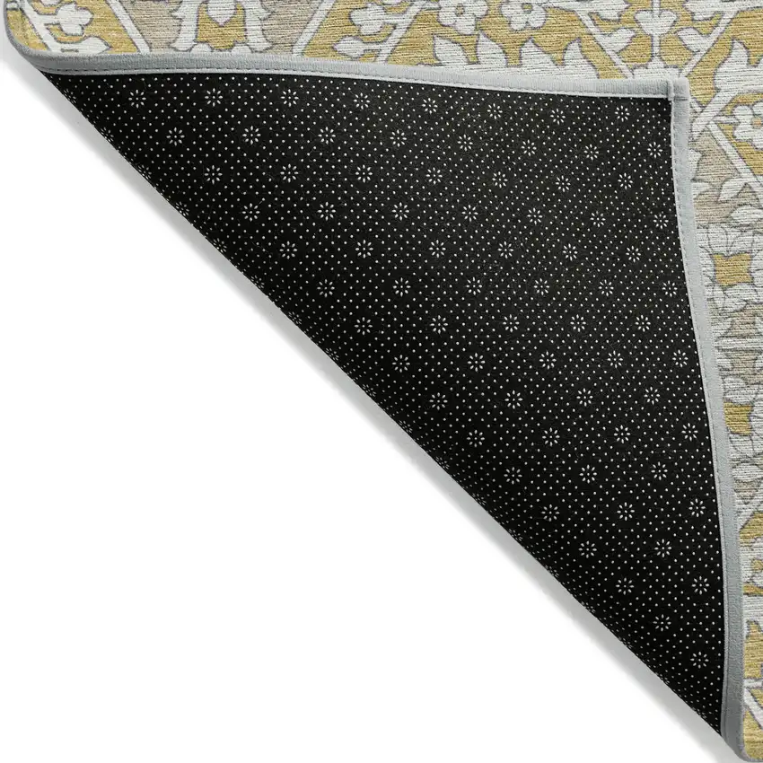 Gold Ivory And Gray Floral Washable Indoor Outdoor Area Rug Photo 4