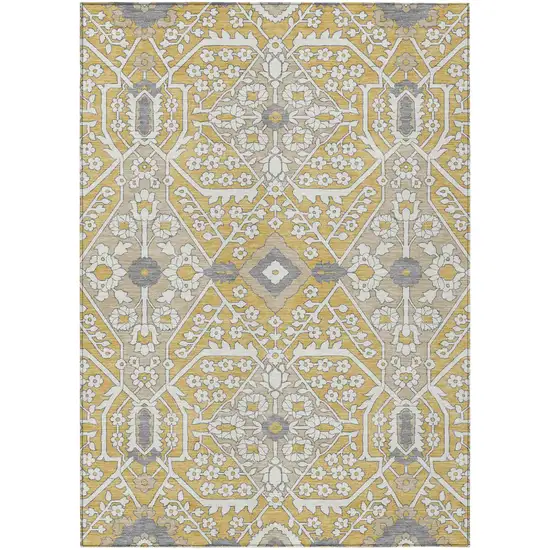Gold Ivory And Gray Floral Washable Indoor Outdoor Area Rug Photo 2