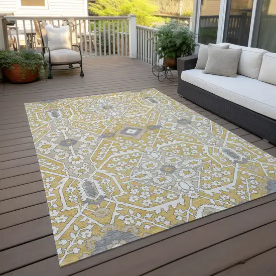 Gold Ivory And Gray Floral Washable Indoor Outdoor Area Rug Photo 9