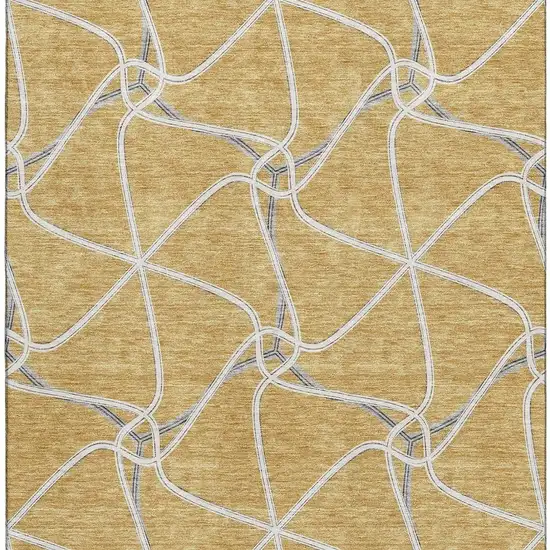 Gold Ivory And Gray Geometric Washable Area Rug With UV Protection Photo 3