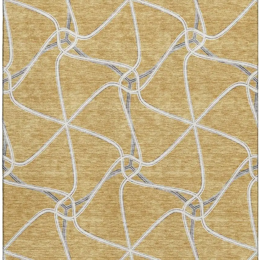 Gold Ivory And Gray Geometric Washable Area Rug With UV Protection Photo 3