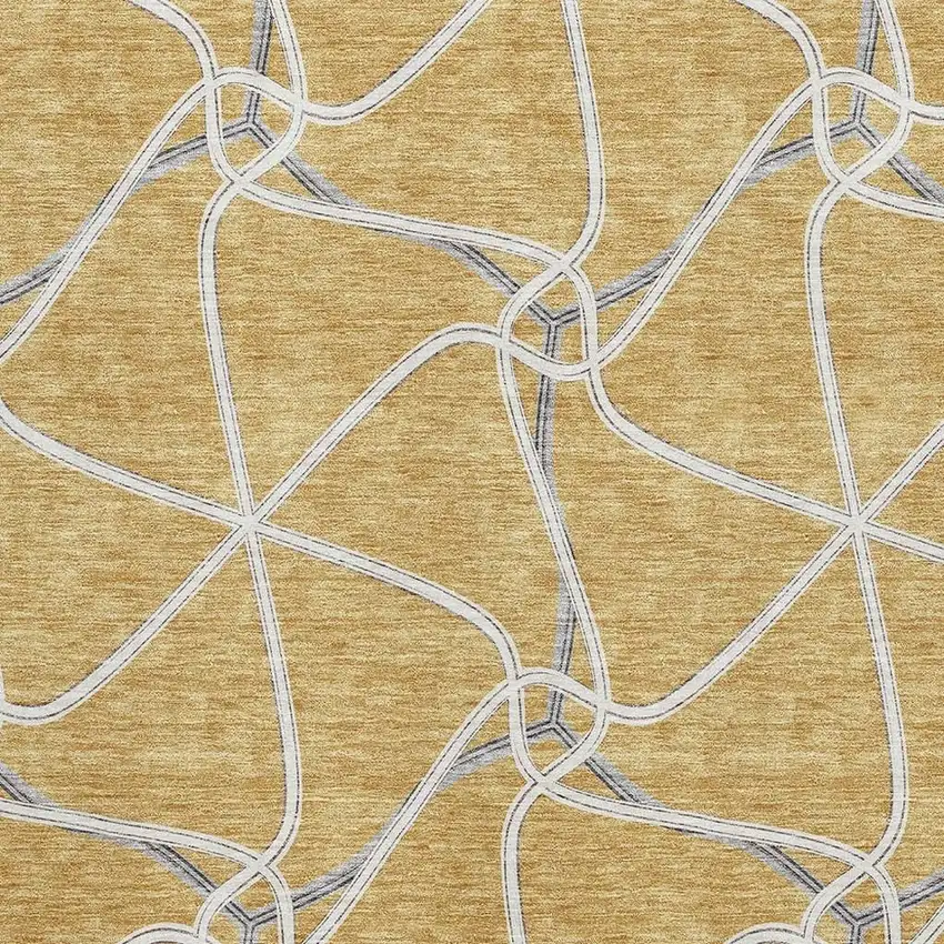 Gold Ivory And Gray Geometric Washable Area Rug With UV Protection Photo 2