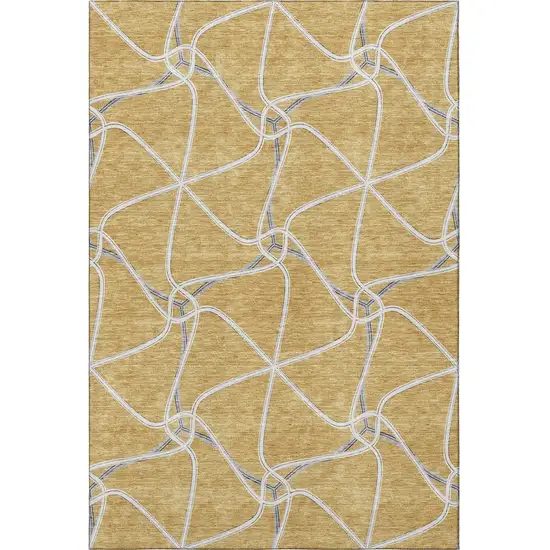 Gold Ivory And Gray Geometric Washable Area Rug With UV Protection Photo 3